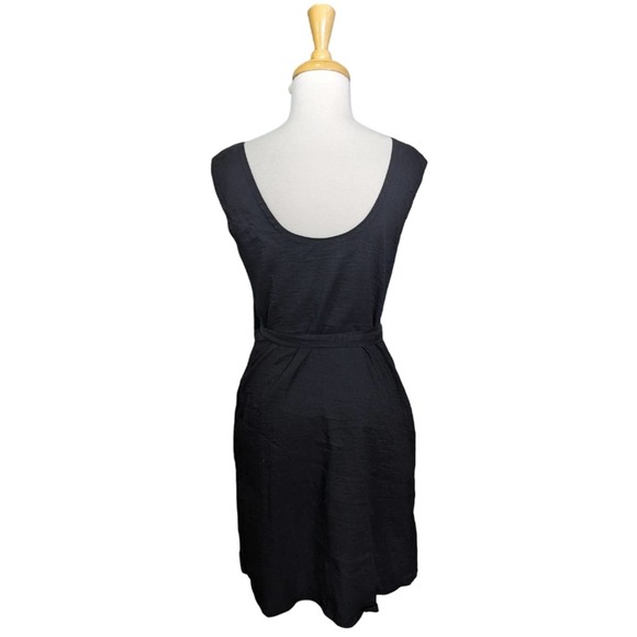 Aday Wind Down Wrap Dress Medium Black Linen Blend Pockets Belted - Picture 8 of 16